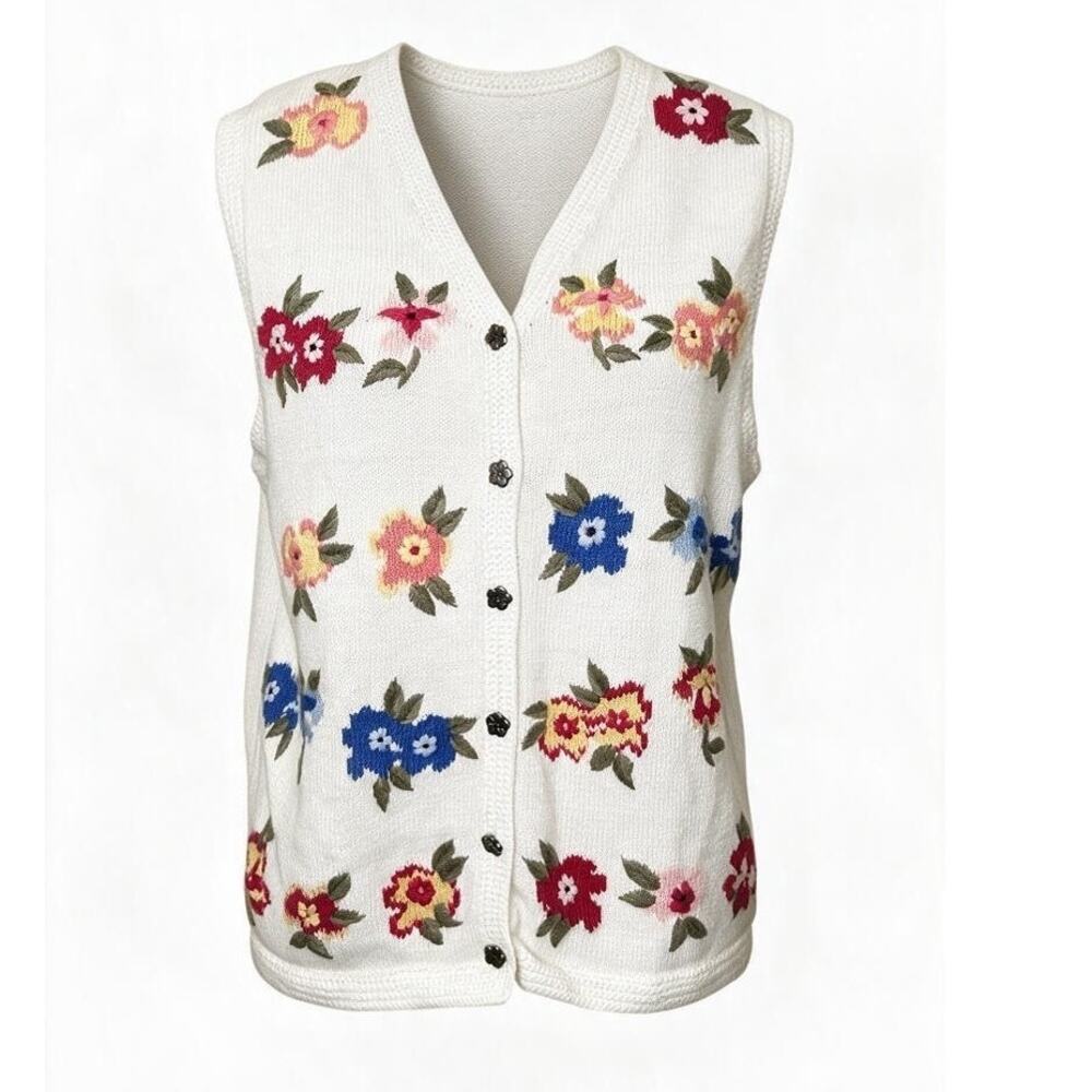 Northern Reflections VTG Cream Embroidered Floral Sweater Vest Cottagecore Med